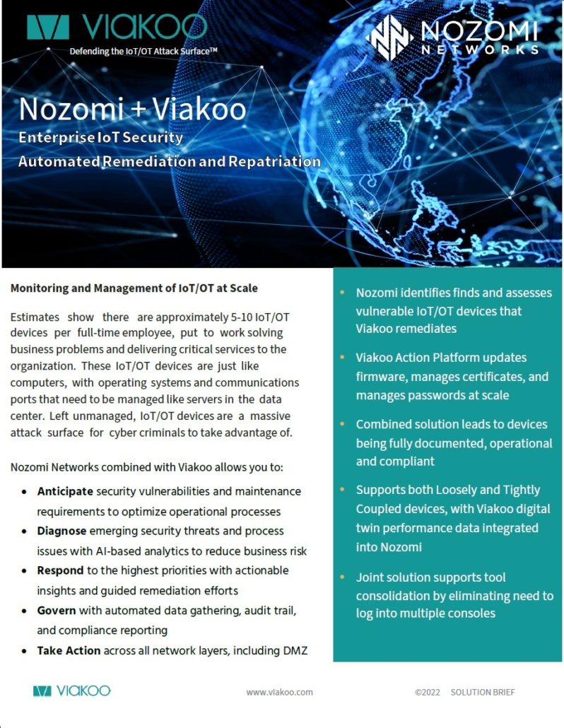 viakoo and Nozomi Networks enterprise OT and IoT Security