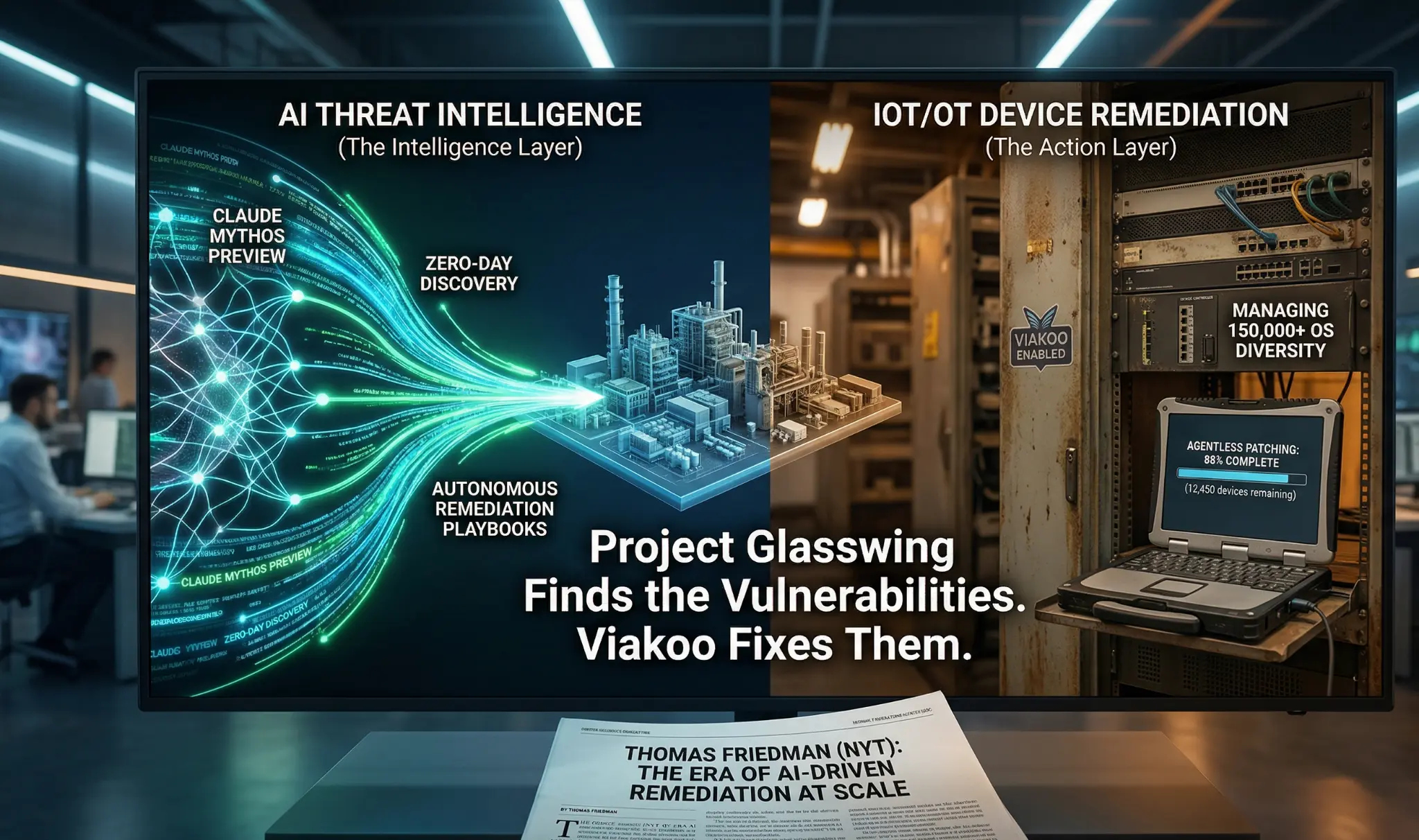Project Glasswing: AI Threat Intelligence meets IoT/OT Device Remediation — Viakoo provides the Action Layer